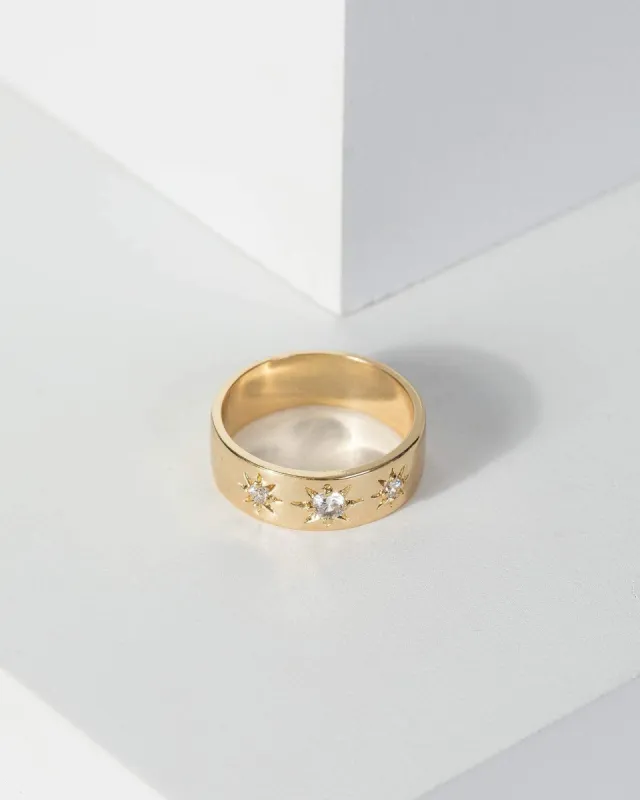 Gold Multi Diamante Star Detail Band Ring sold by Collete Hayman