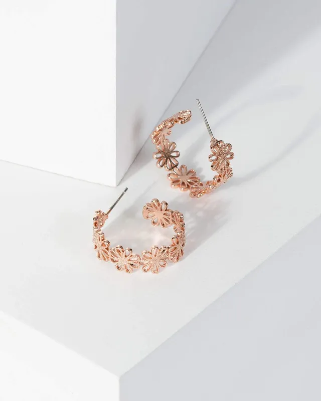 Rose Gold Flower Hoop Earrings sold by Collete Hayman