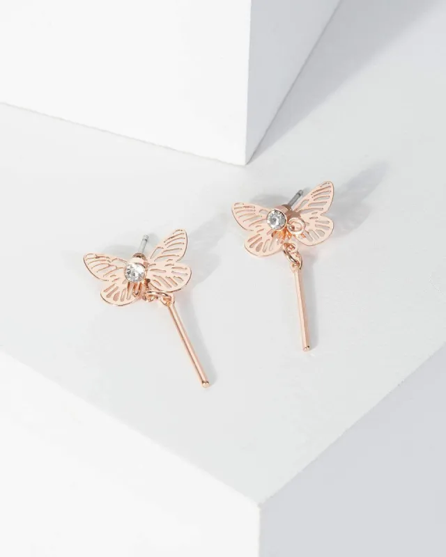 Rose Gold Butterfly Crystal Earrings sold by Collete Hayman