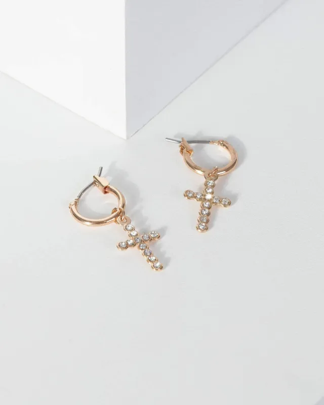 Gold Diamante Cross Huggie Hoop Earrings sold by Collete Hayman