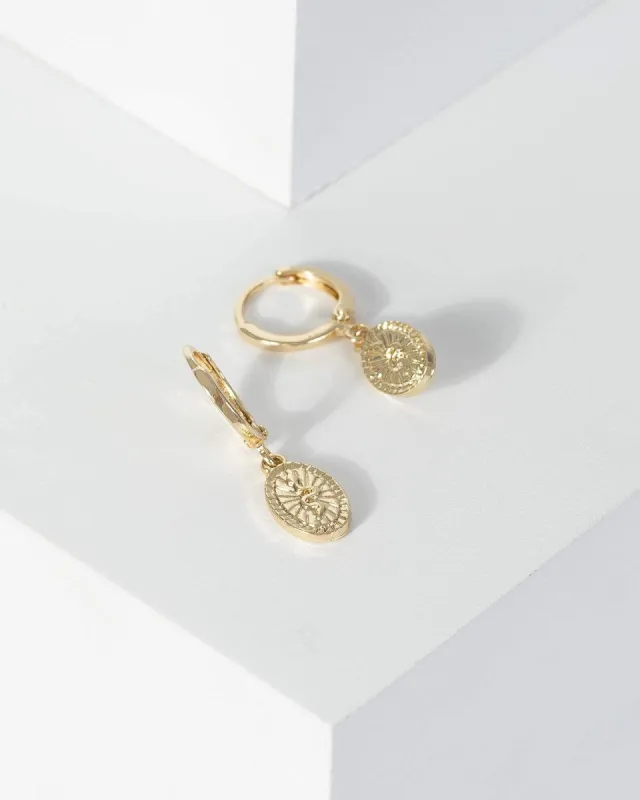 Gold Medallion Huggie Hoop Earrings sold by Collete Hayman