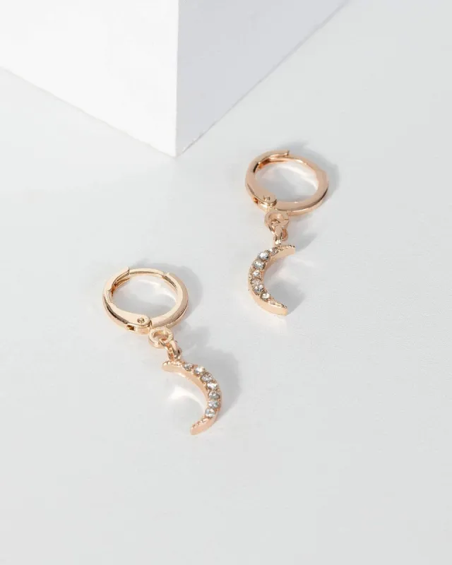 Gold Diamante Half Moon Charm Earrings sold by Collete Hayman
