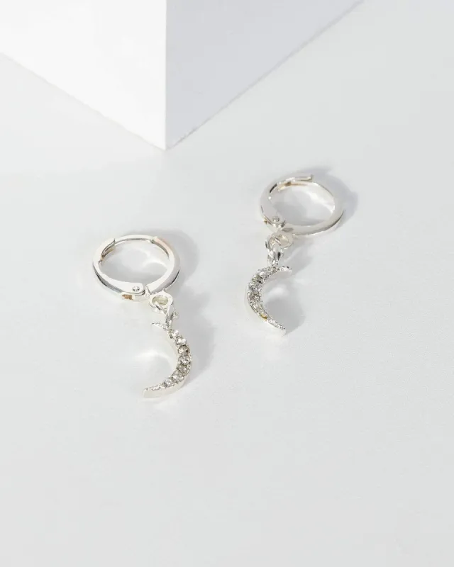 White Gold Diamante Half Moon Charm Earrings sold by Collete Hayman