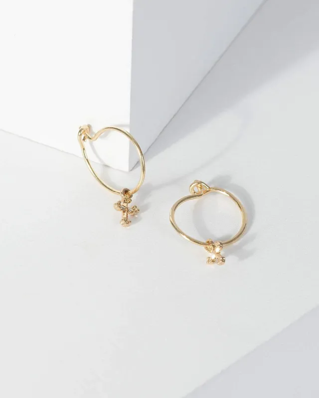 Gold Fine Hoop Mini Cross Detail Earrings sold by Collete Hayman