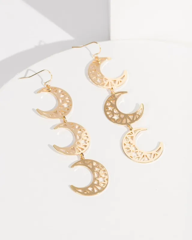 Gold Cut Out Moon And Star Pieces Drop Earrings sold by Collete Hayman