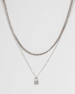 Silver Padlock Chain Layered Necklace sold by Collete Hayman