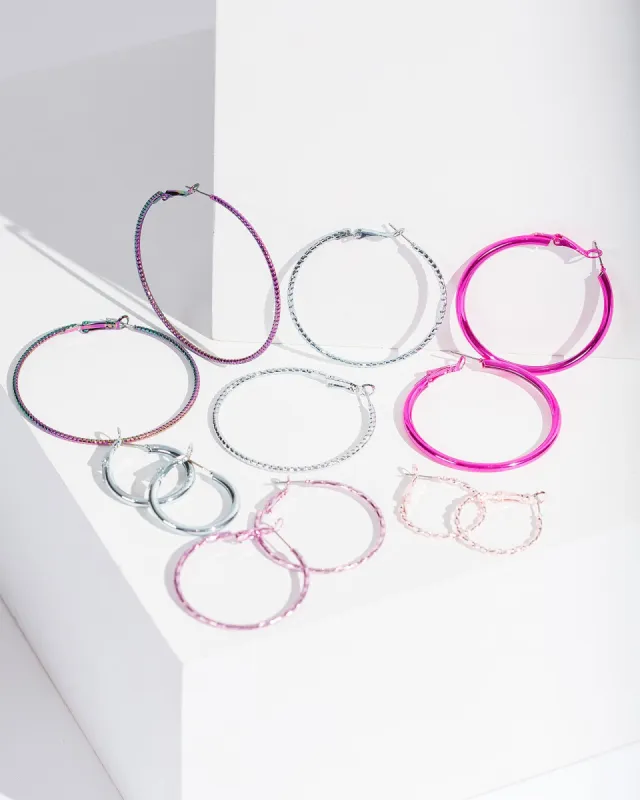 Multi Colour Texture Fine Hoop Pack Earrings sold by Collete Hayman