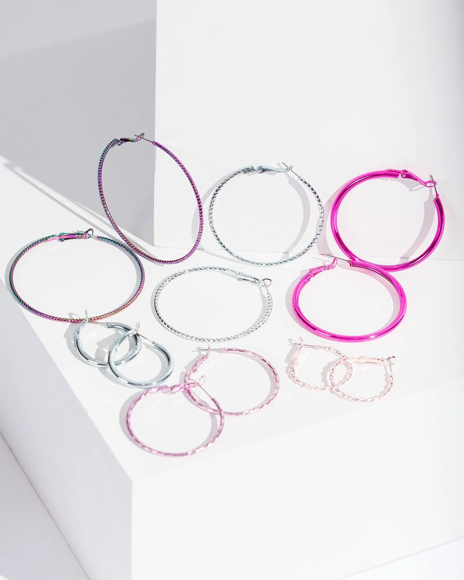 Multi Colour Texture Fine Hoop Pack Earrings sold by Collete Hayman