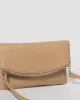 Beige Smooth Zoe Foldover Clutch Bag With Silver Hardware sold by Collete Hayman