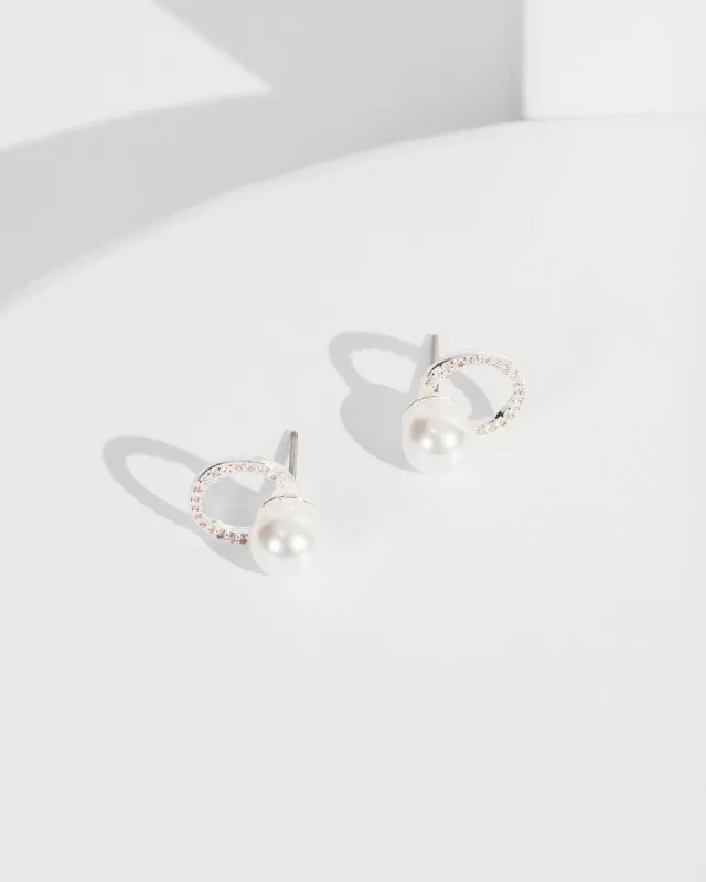 Crystal Pearl Halo Cubic Zirconia Stud Earrings sold by Collete Hayman