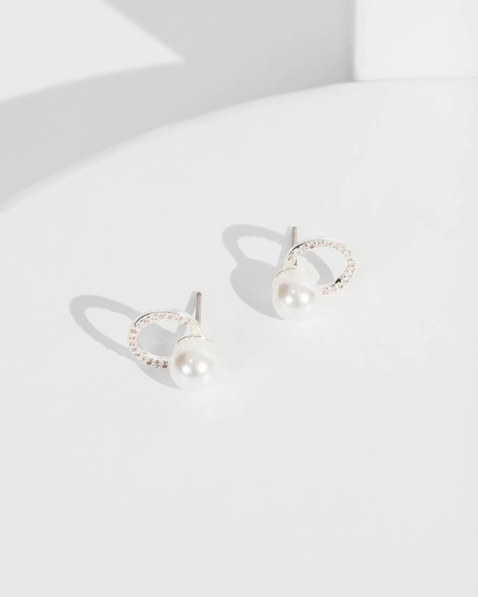 Crystal Pearl Halo Cubic Zirconia Stud Earrings sold by Collete Hayman