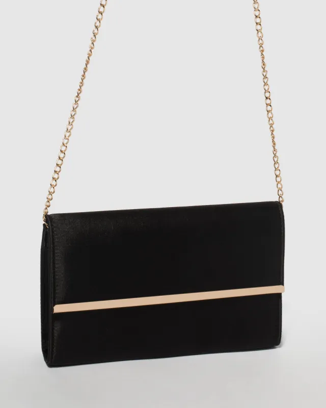 Black Satin Harriet Clutch Bag sold by Collete Hayman