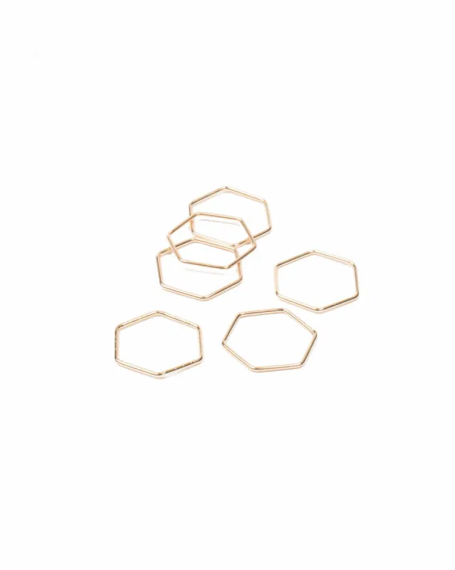 Gold Tone Fine Metal Hexagon Ring Pack - Medium sold by Collete Hayman