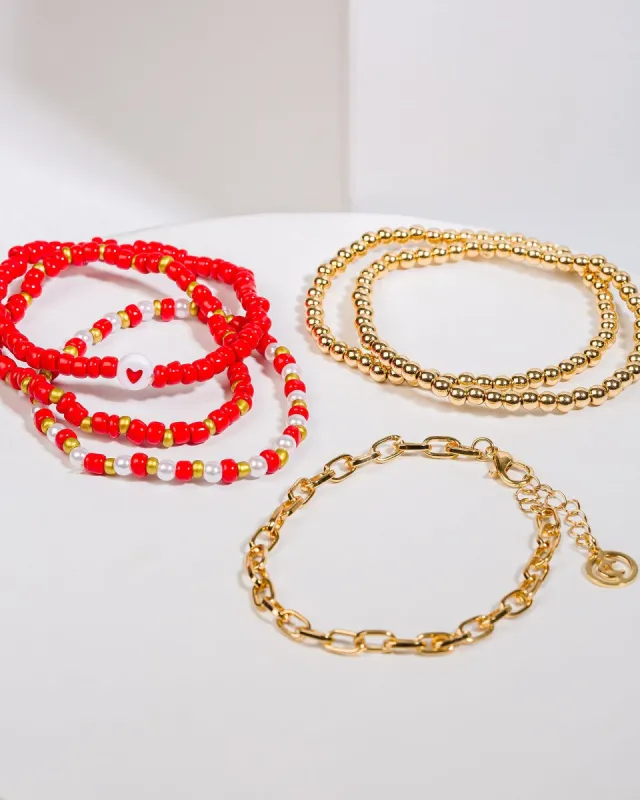 Red Beaded Stretchy Bracelet Pack sold by Collete Hayman