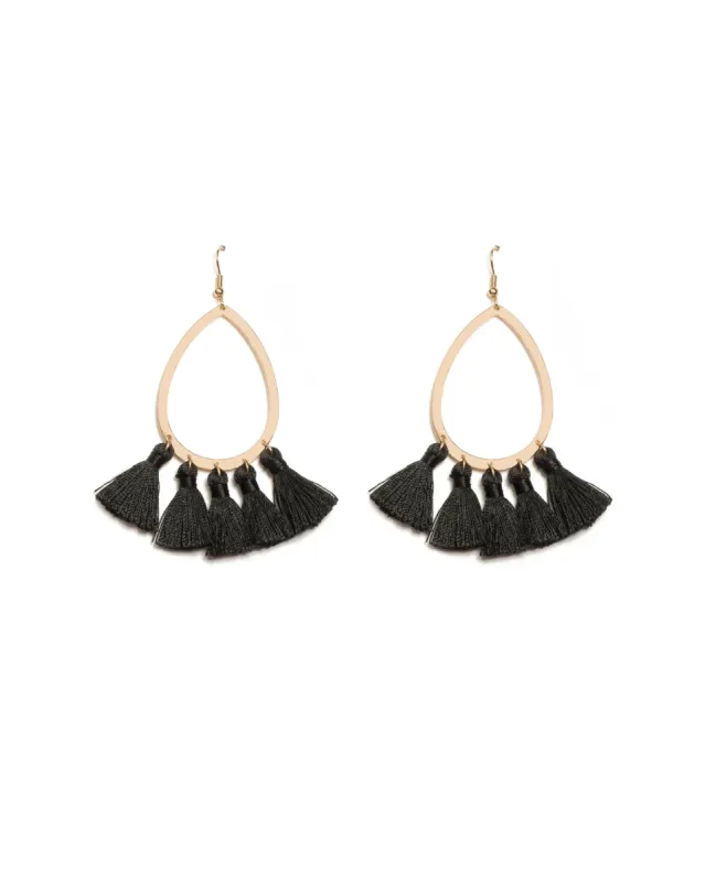Black Gold Tone Tassel Teardrop Earrings sold by Collete Hayman