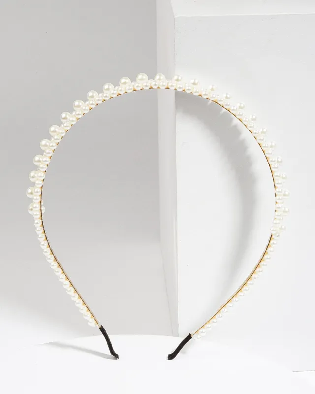 Girls White Pearl Headband made by Collete Hayman