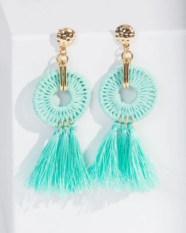Blue Wrapped Loop And Tassel Statement Earrings sold by Collete Hayman