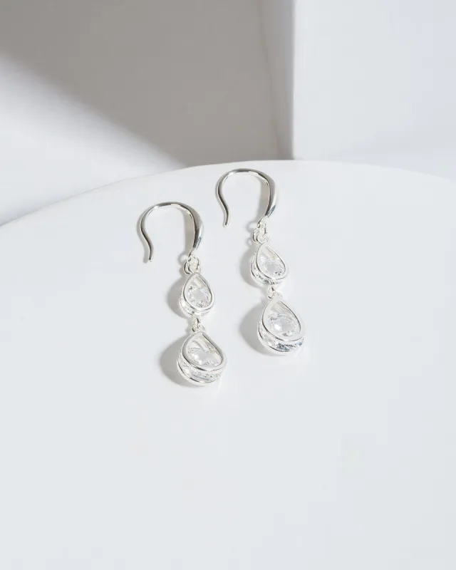 Silver Cubic Zirconia Double Pear Postdrop Earrings sold by Collete Hayman