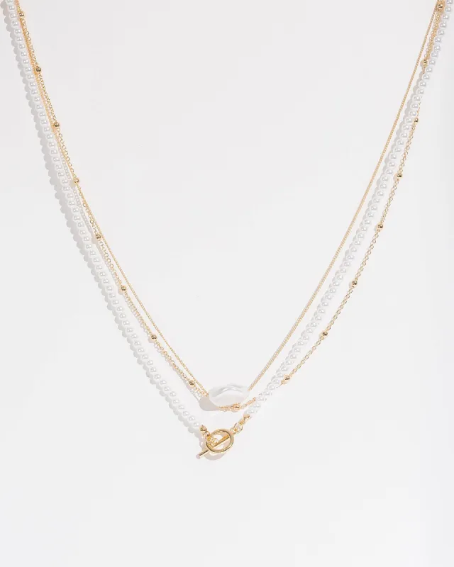 Pearl Layered Fine Chain Toggle Necklace sold by Collete Hayman
