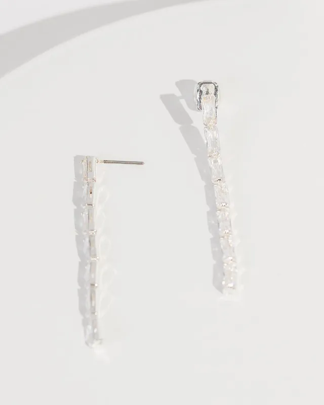 Silver Cubic Zirconia Rectangle Drop Earrings sold by Collete Hayman