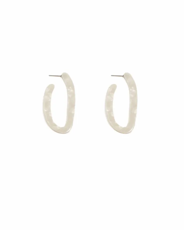 White Gold Tone Acrylic Organic Oval Hoop Earrings sold by Collete Hayman