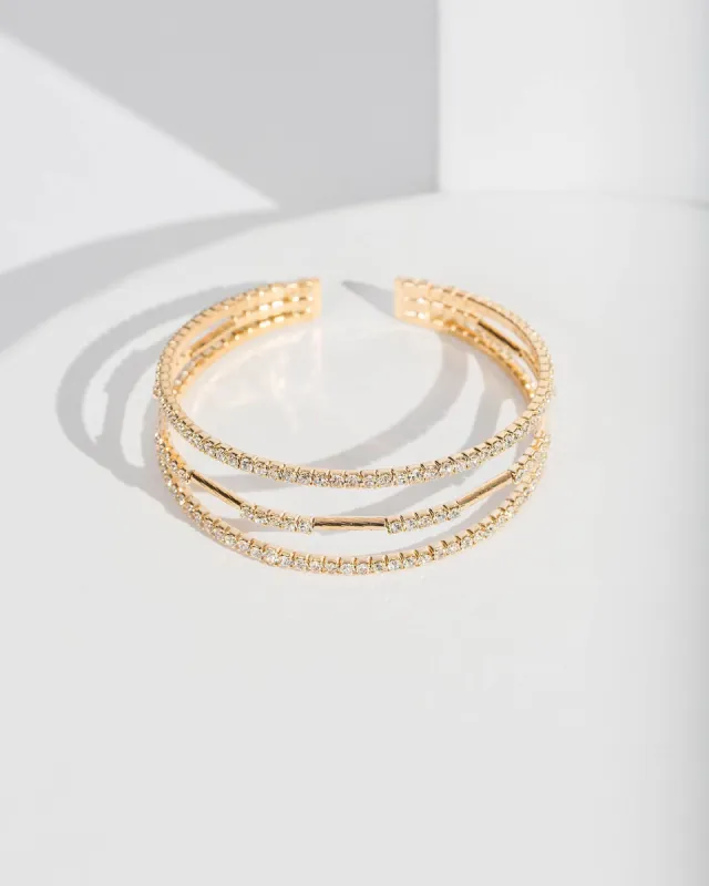 Gold Crystal Triple Row Cuff Bracelet sold by Collete Hayman