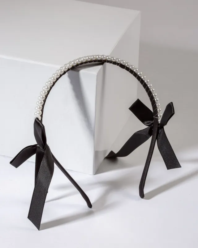 Black Side Bow Detailing Pearl Headband sold by Collete Hayman