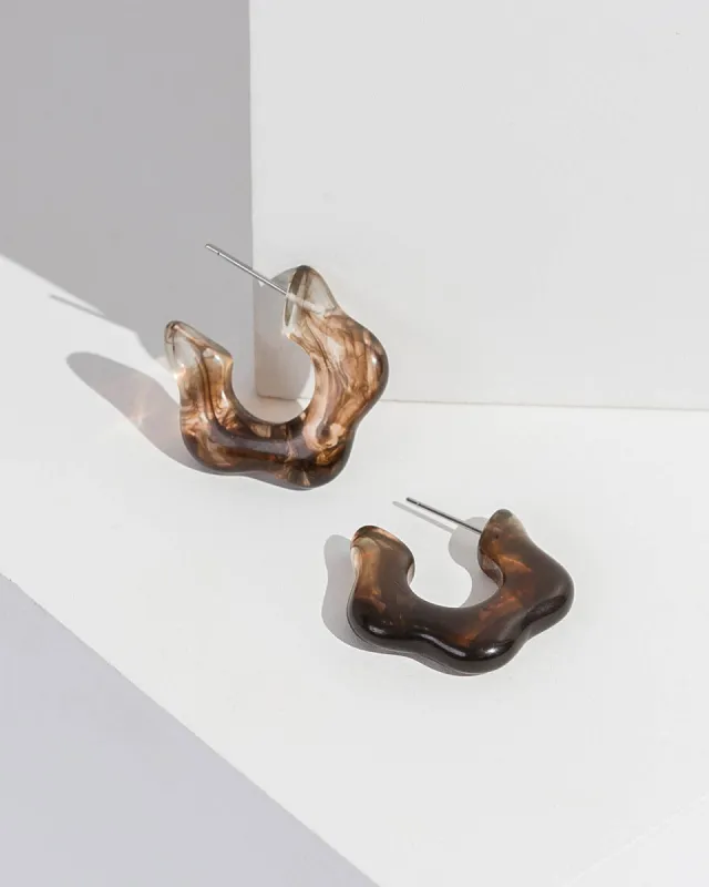 Brown Flower Shaped Hoop Earrings sold by Collete Hayman