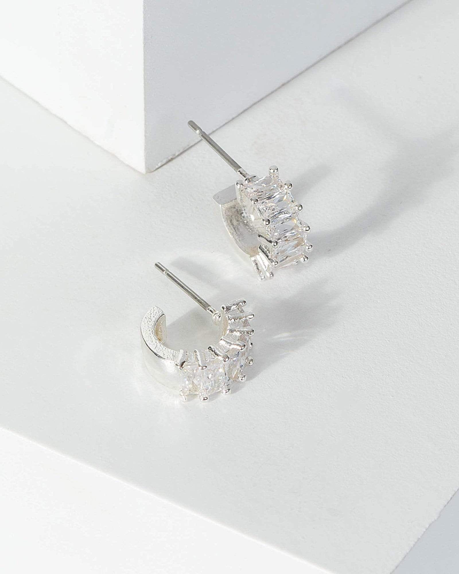 Silver Cubic Zirconia Mini Crystal Hoop Earrings sold by Collete Hayman
