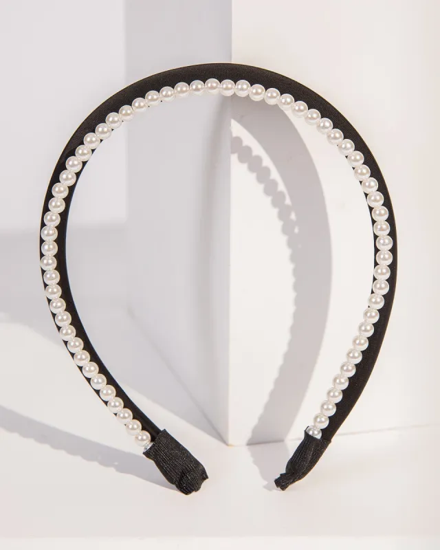 Black Fabric And Pearl Open Headband sold by Collete Hayman