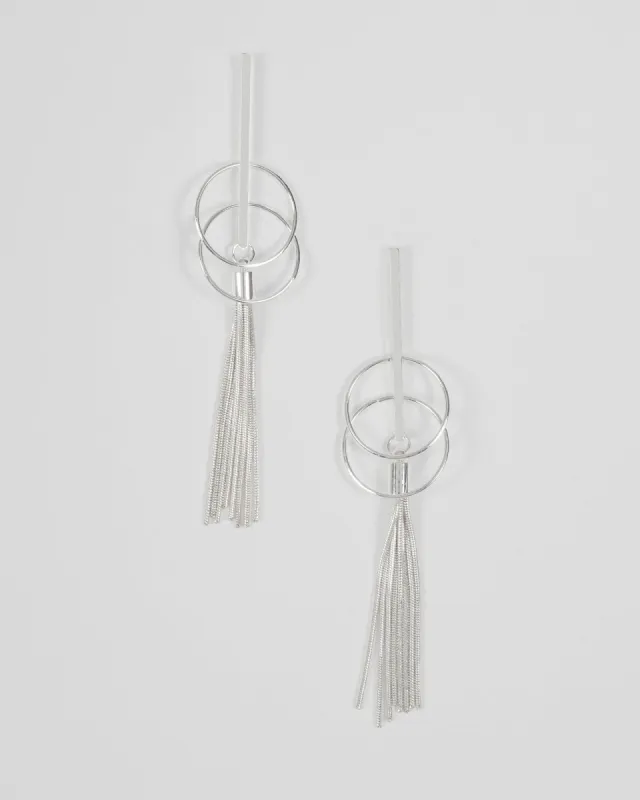 Silver Long Tassel Drop Earrings sold by Collete Hayman