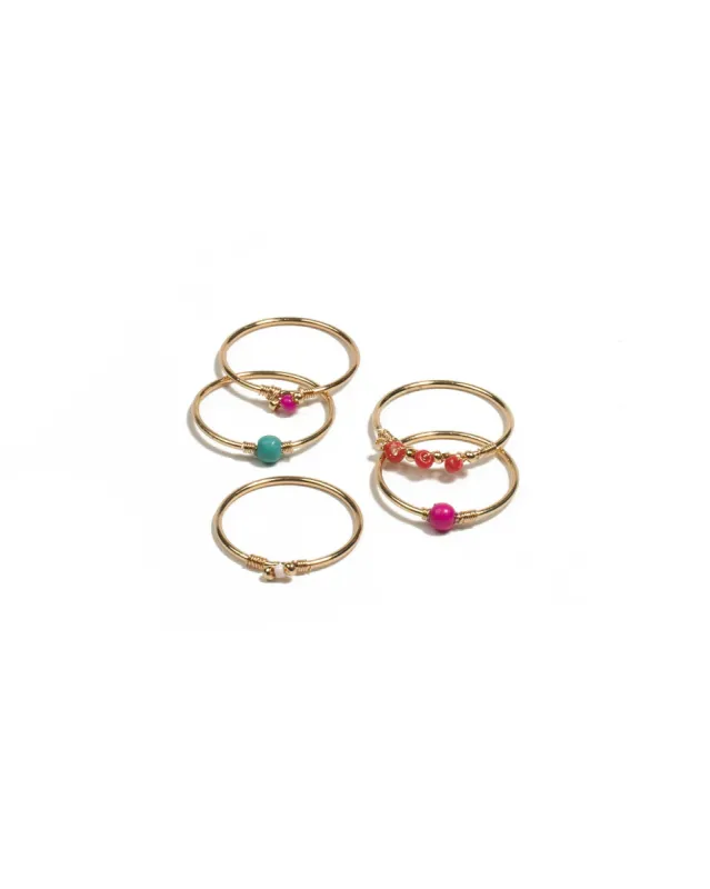 Multi Colour Gold Tone Beaded Fine Ring Pack - Medium sold by Collete Hayman