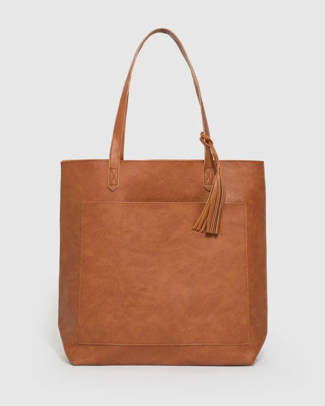 Tan Selena Tassel Tote Bag sold by Collete Hayman