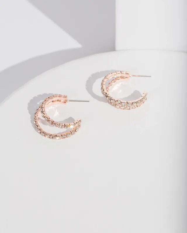 Rose Gold Double Crystal Hoop Earrings sold by Collete Hayman