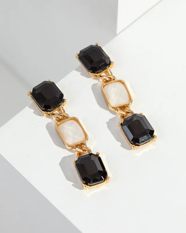 Black Crystal Chain Link Drop Earrings sold by Collete Hayman