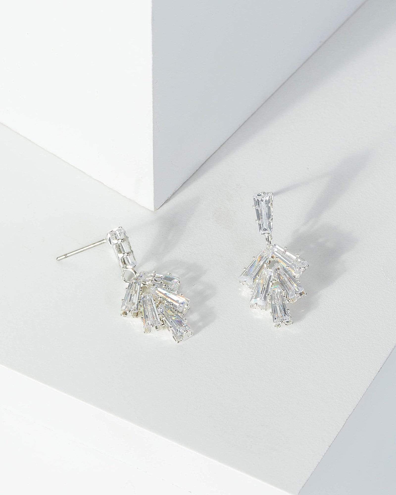 Silver Graduated Cubic Zirconia Fan Drop Earrings sold by Collete Hayman