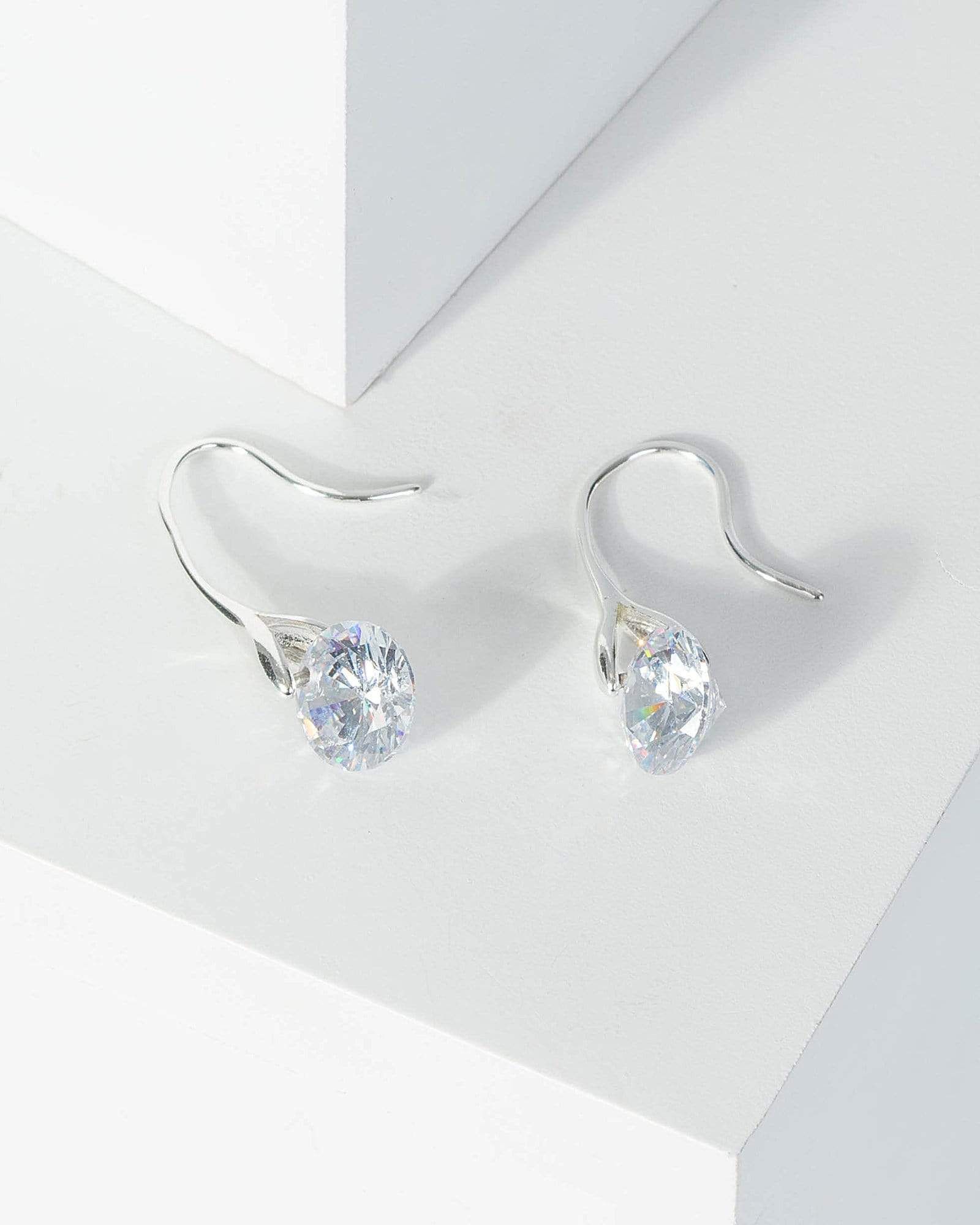 Silver Cubic Zirconia Round Crystal Detail Drop Earrings sold by Collete Hayman