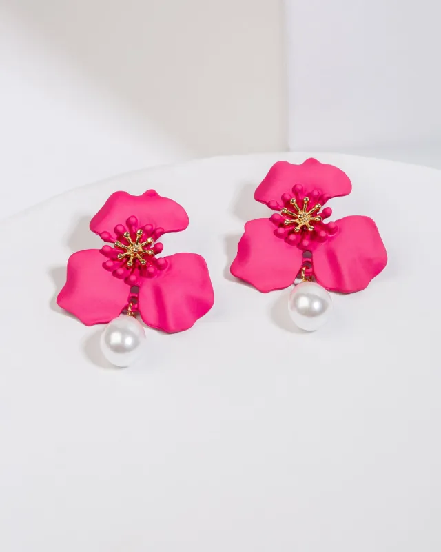 Pink Big Flower with Pearl Earrings sold by Collete Hayman