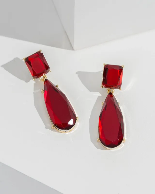Red Elongated Crystal Drop Earrings sold by Collete Hayman