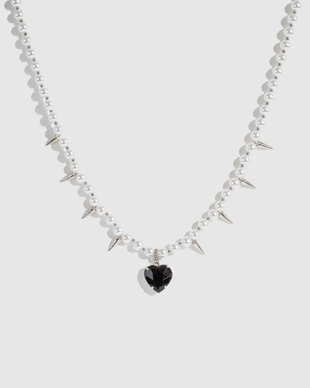 White Pearl Spike Heart Necklace sold by Collete Hayman