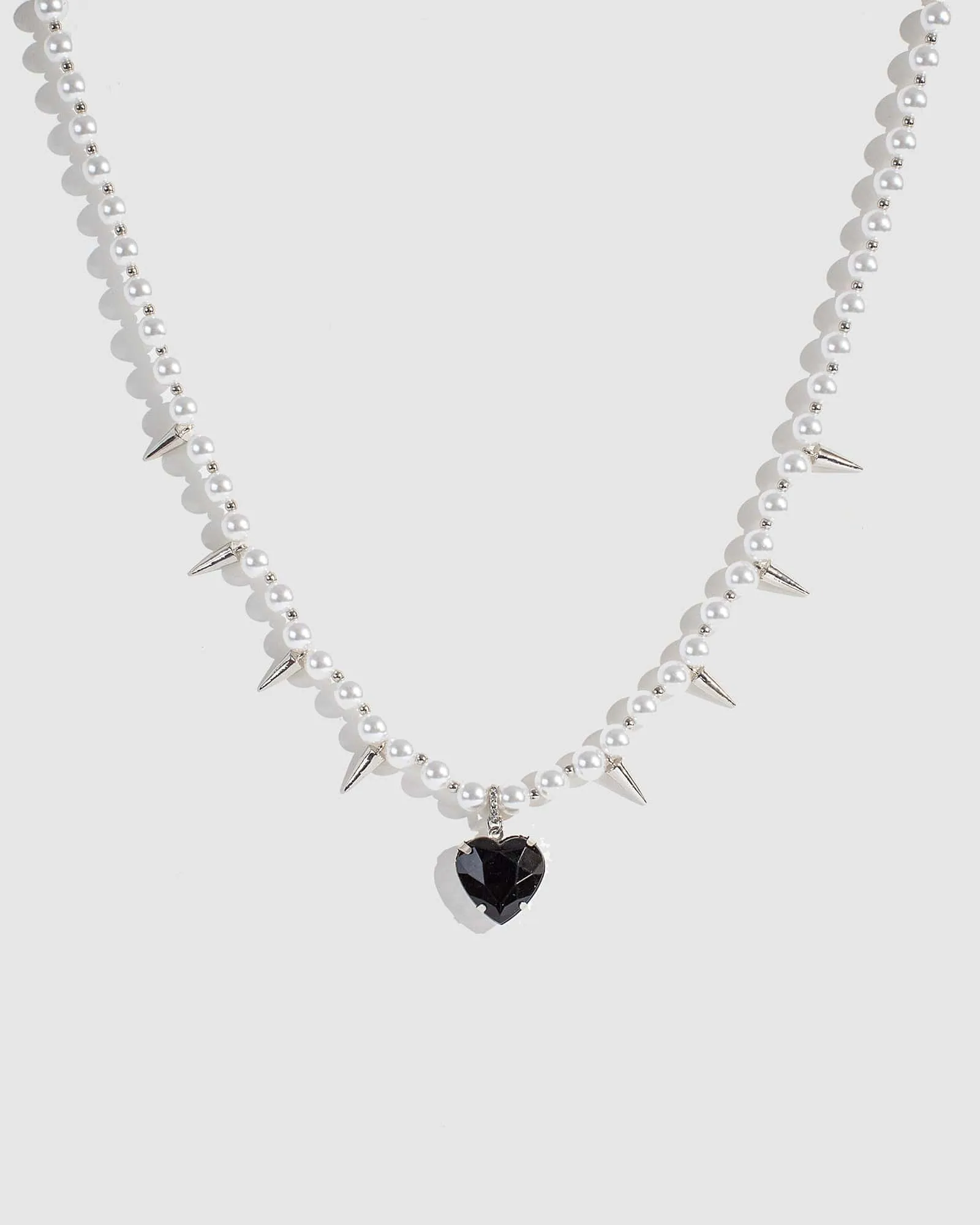 White Pearl Spike Heart Necklace sold by Collete Hayman