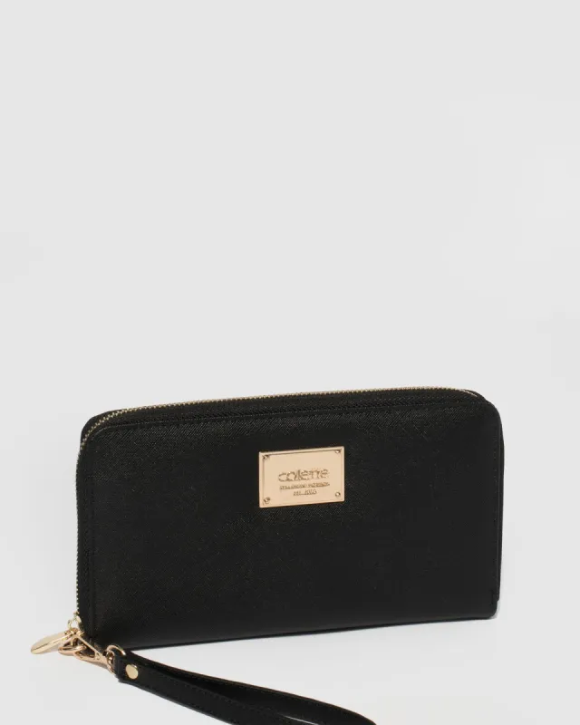 Black Zoe Wristlet Wallet With Gold Hardware sold by Collete Hayman
