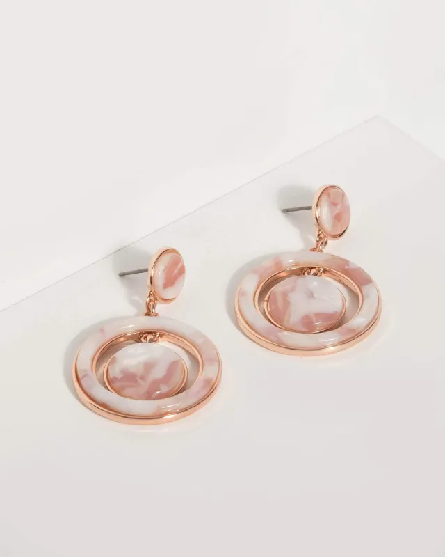 Pink Acrylic Double Circle Stud Drop Earrings sold by Collete Hayman