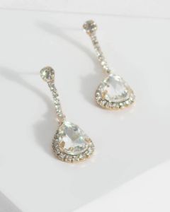Gold Crystal Bar Teardrop Drop Earrings sold by Collete Hayman