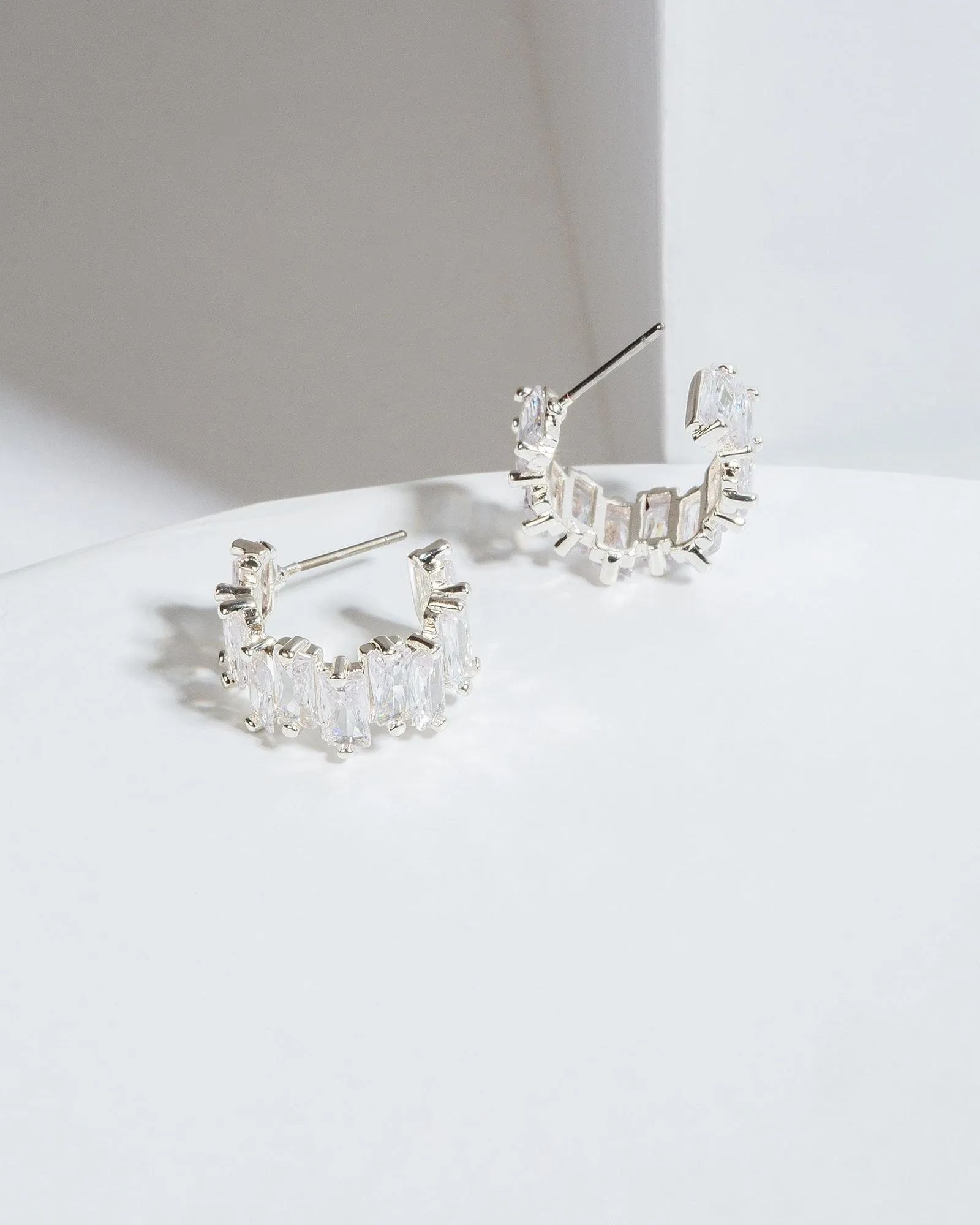 Silver Cubic Zirconia Crystal Chunky Hoop Earrings sold by Collete Hayman