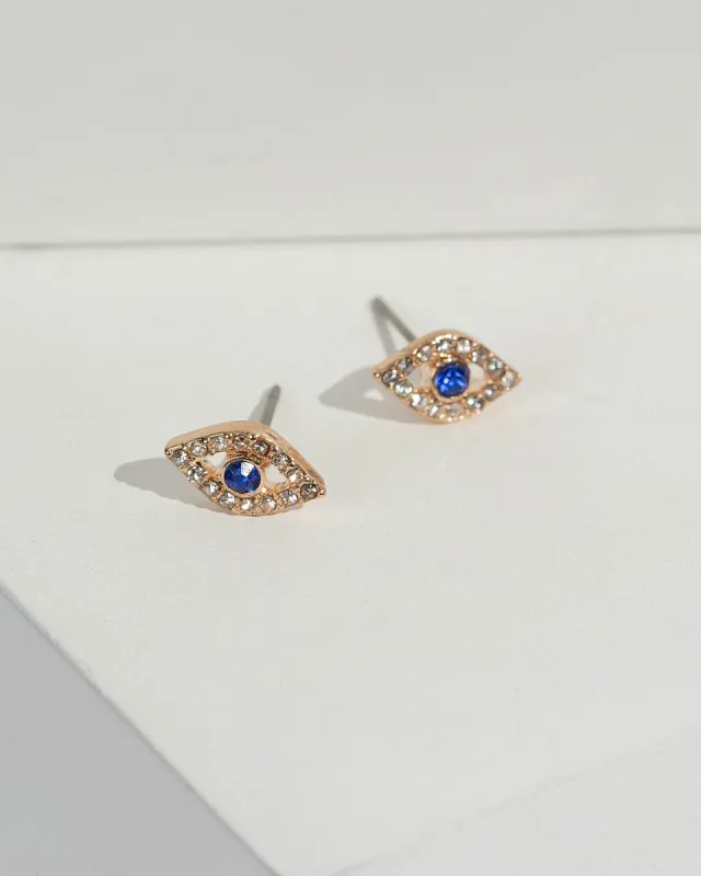 Gold Evil Eye Crystal Stud Earrings sold by Collete Hayman