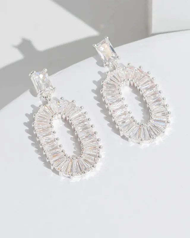 Crystal Cubic Zirconia Baguette Oval Drop Earrings sold by Collete Hayman