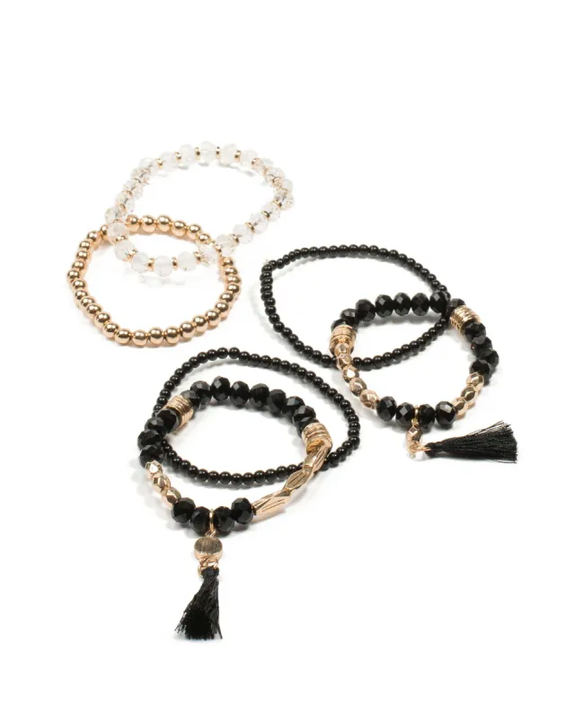 Black Gold Tone Multi Row Beaded Bracelet Pack sold by Collete Hayman