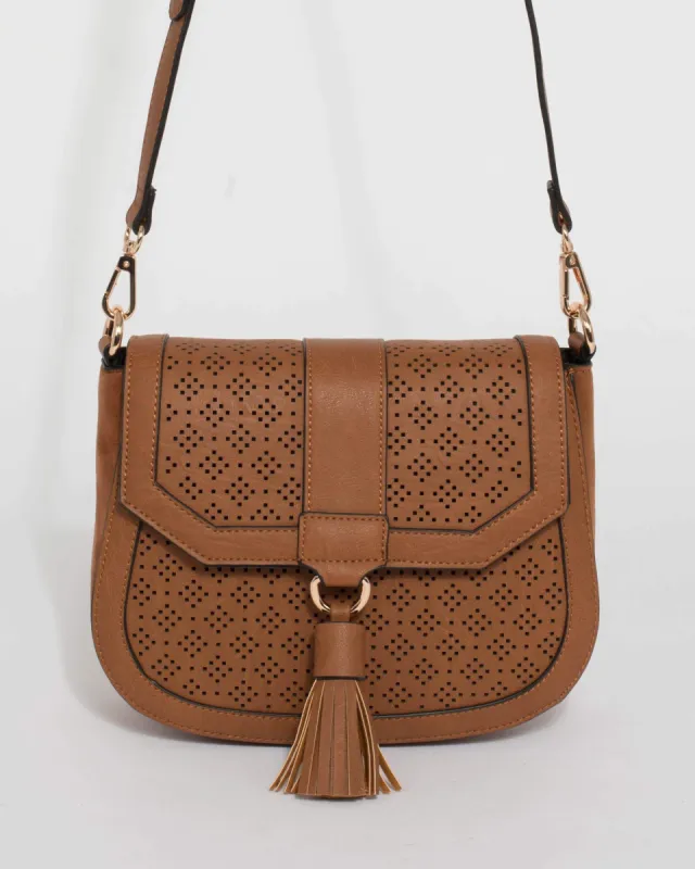 Tan Aria Tassel Saddle Bag sold by Collete Hayman