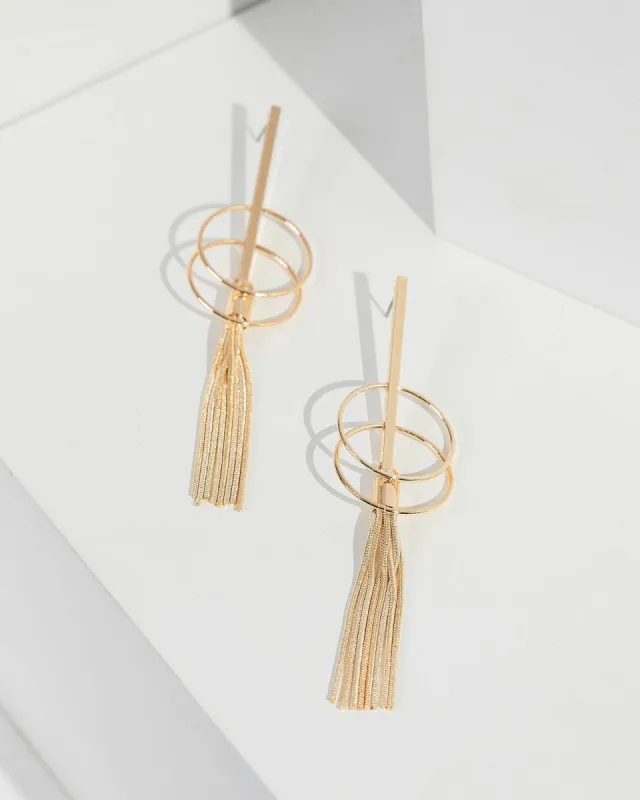 Gold 95mm Bar Chain Tassel Earrings sold by Collete Hayman